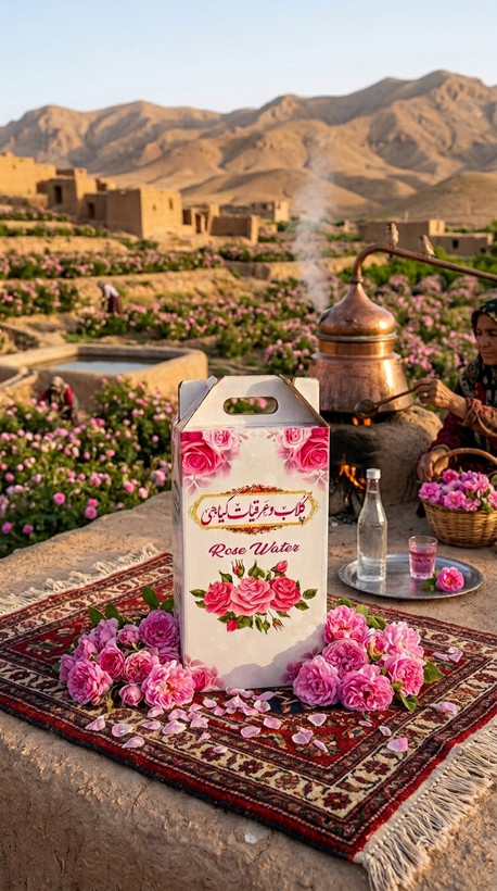 پک کادویی دوتایی گلاب دو آتیشه ی اعلا و عرق هل اصل کاشان