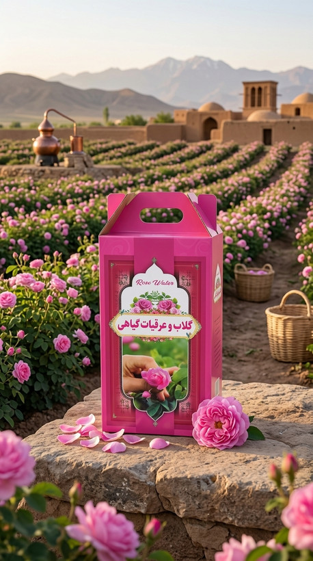 پک کادویی دوتایی گلاب دو آتیشه ی اعلا و عرق هل اصل کاشان