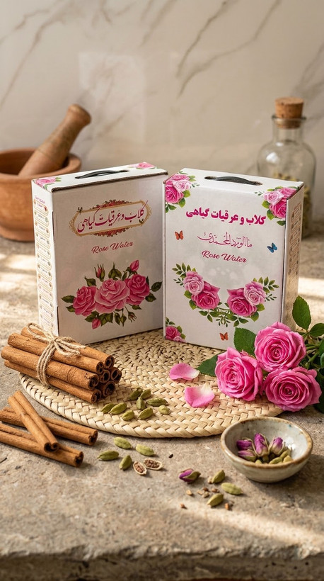 پک کادویی سهتایی گلاب ناب، عرق هل و عرق دارچین میثم کاشان